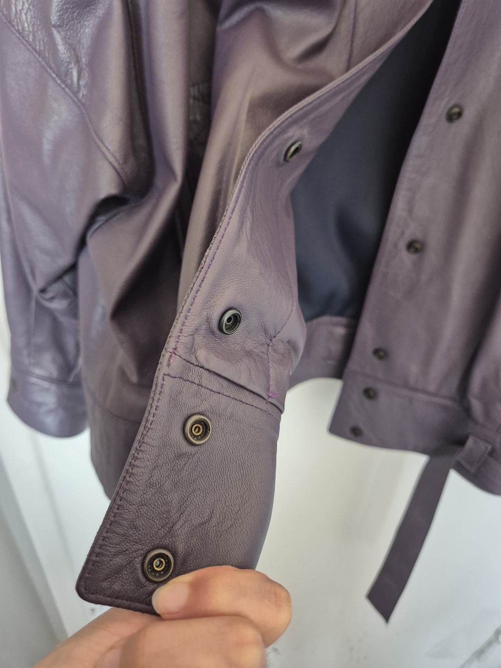 Vintage Women's Purple Leather Jacket & Skirt Set - Picture 3 of 10